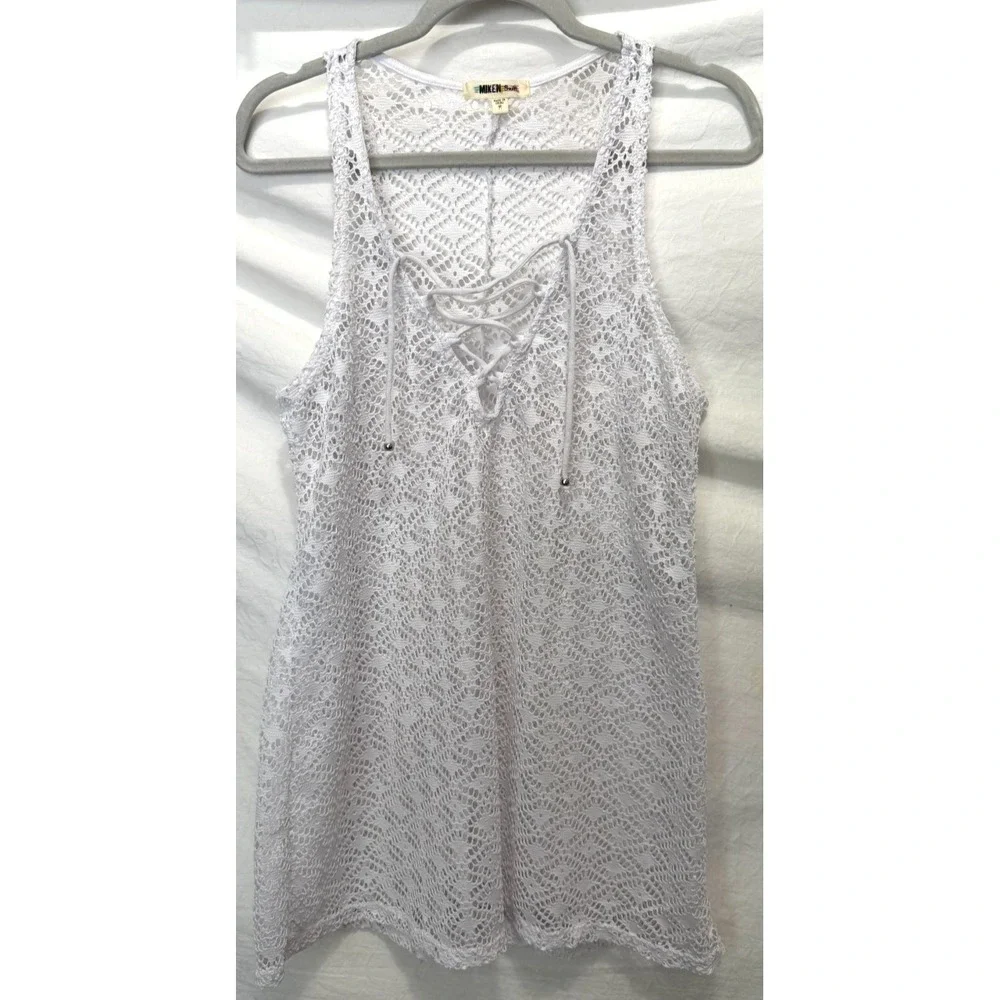 Miken Swim Women's Medium White Sleeveless Mesh Knit‎ Swimsuit Cover-Up Dress